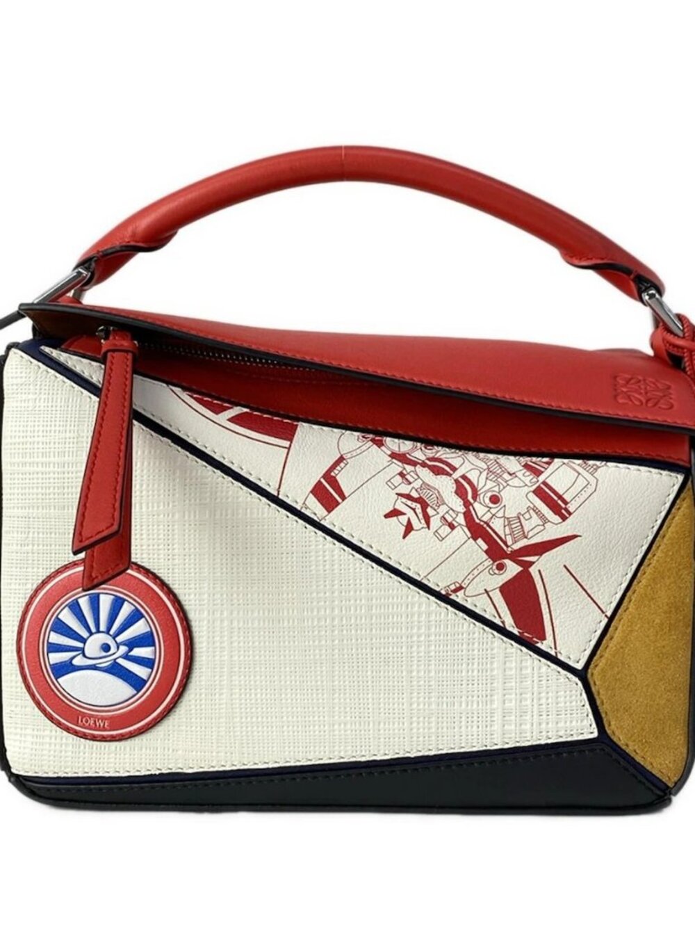 LOEWE Puzzle 10 Anime Re-Edition White Red Multi Classic Calf Textile Handbag